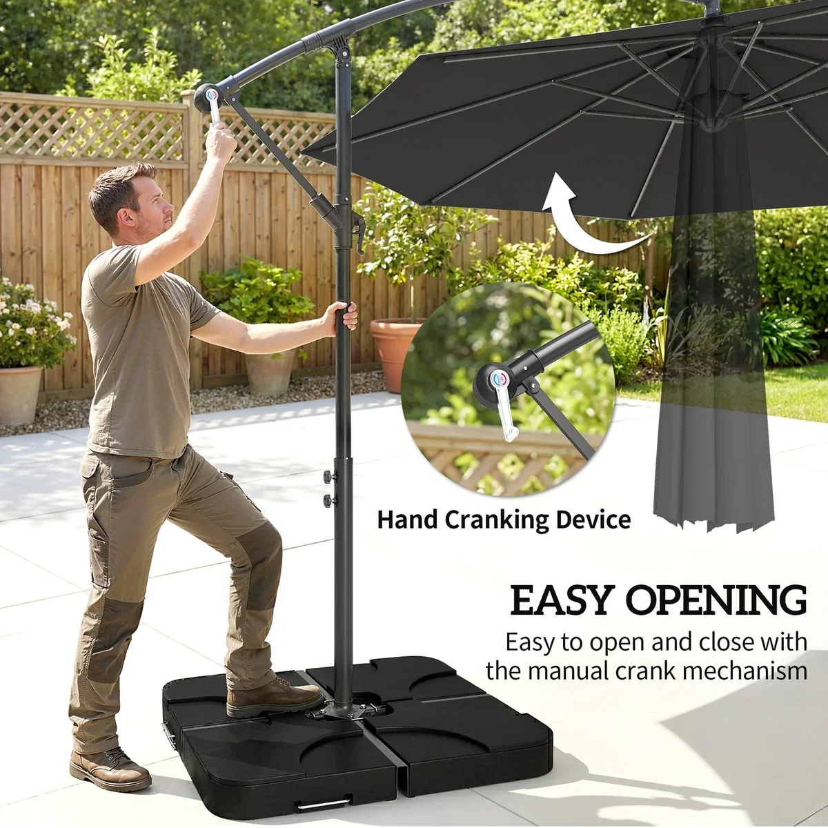 Outsunny 3(m) Banana Parasol Cantilever Umbrella Garden w/ Base Weights - Sand brown – image 27