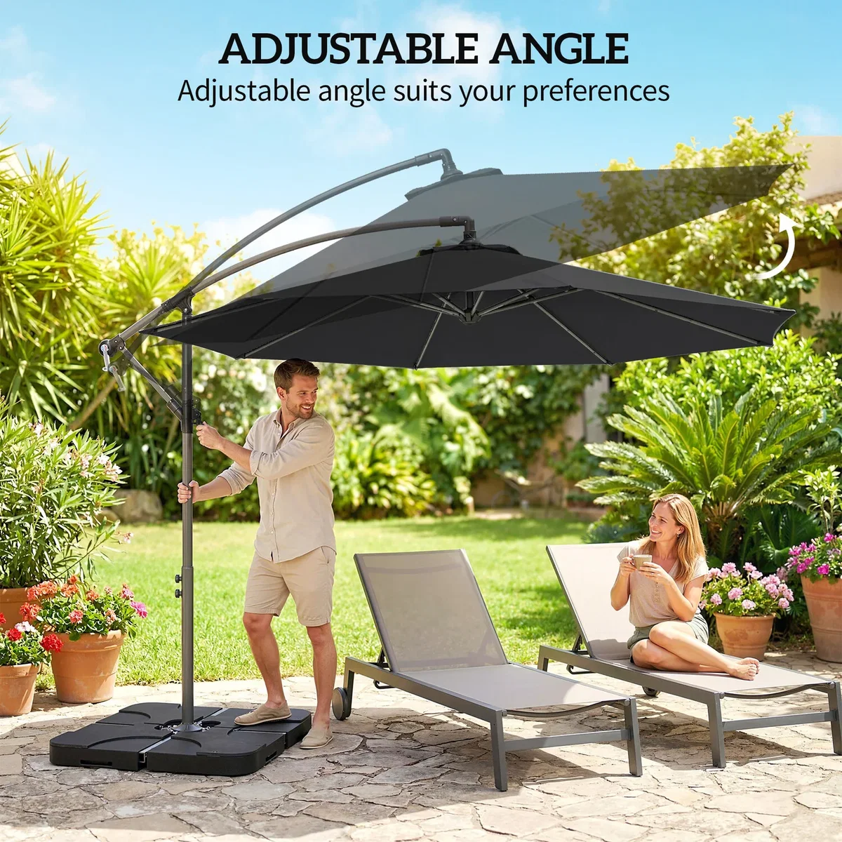 Outsunny 3(m) Banana Parasol Cantilever Umbrella Garden w/ Base Weights - Sand brown – image 28