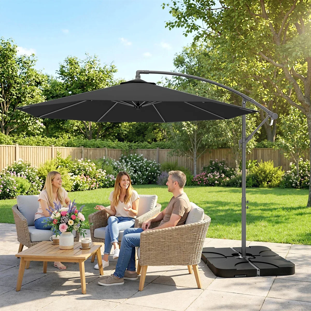 Outsunny 3(m) Banana Parasol Cantilever Umbrella Garden w/ Base Weights - Sand brown – image 30