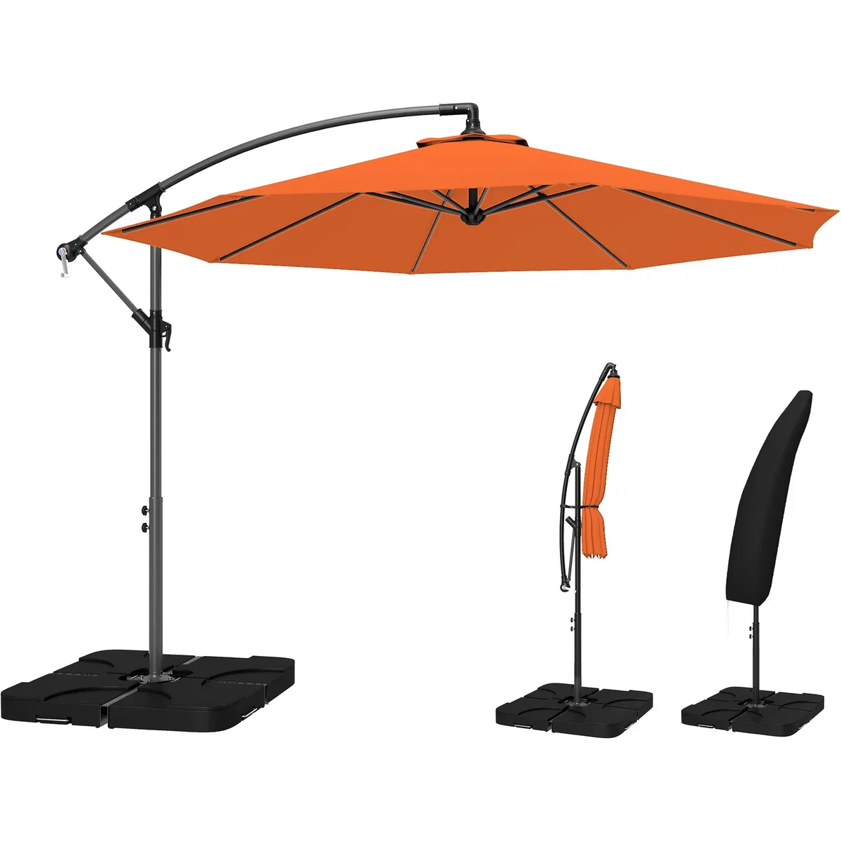 Outsunny 3(m) Banana Parasol Cantilever Umbrella Garden w/ Base Weights - Sand brown – image 4