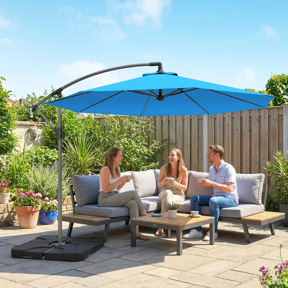 Outsunny 3(m) Banana Parasol Cantilever Umbrella Garden w/ Base Weights - Sand brown – image 31