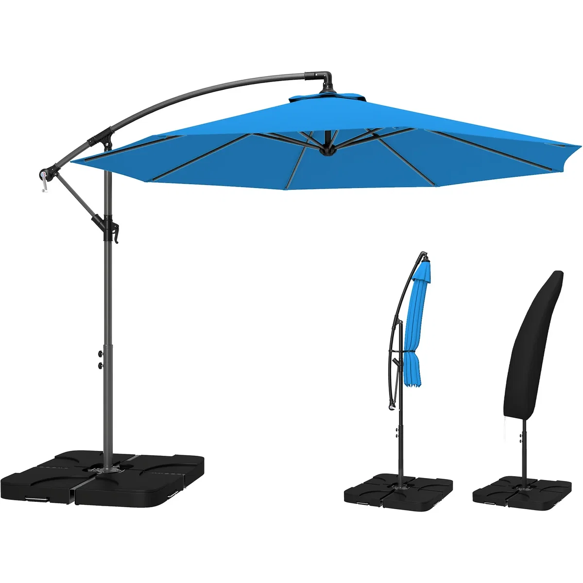 Outsunny 3(m) Banana Parasol Cantilever Umbrella Garden w/ Base Weights - Sand brown – image 32