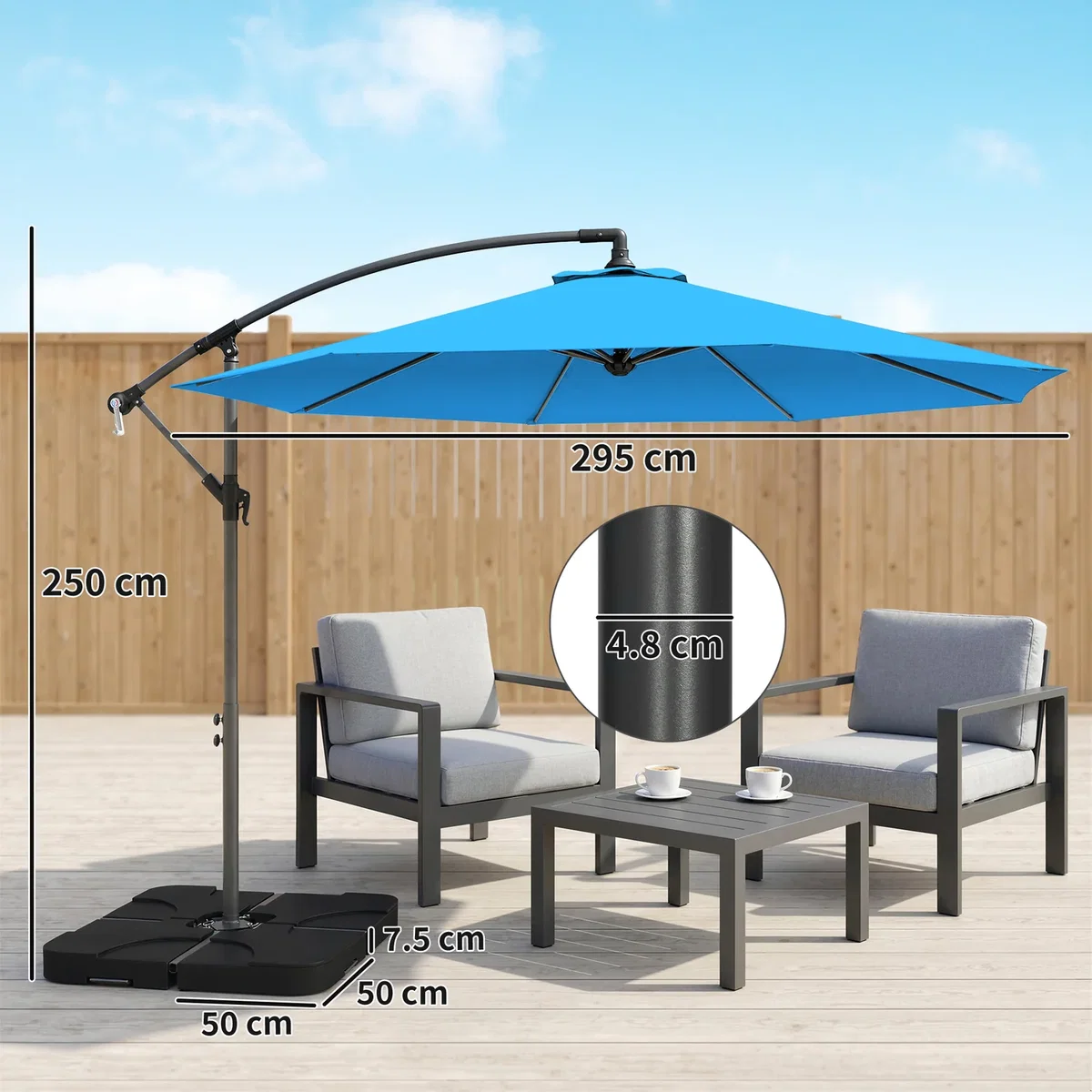 Outsunny 3(m) Banana Parasol Cantilever Umbrella Garden w/ Base Weights - Sand brown – image 33