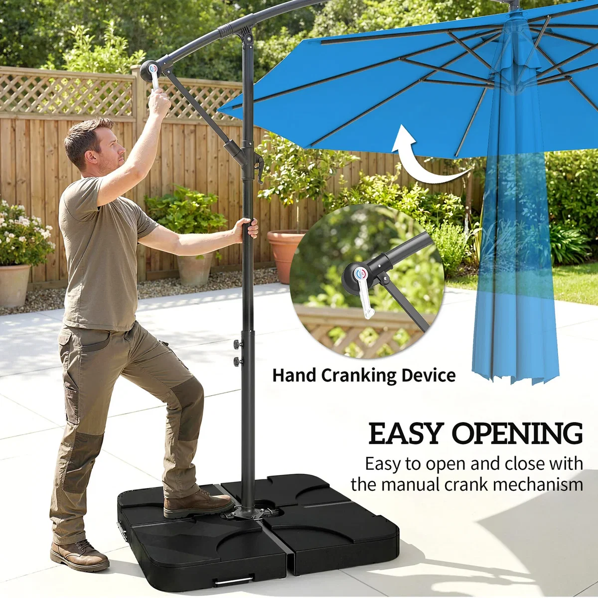 Outsunny 3(m) Banana Parasol Cantilever Umbrella Garden w/ Base Weights - Sand brown – image 34