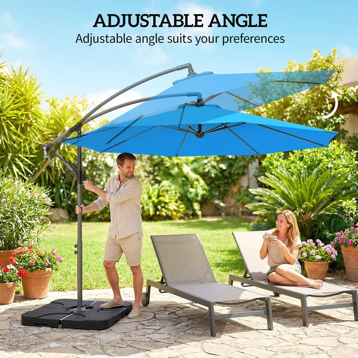 Outsunny 3(m) Banana Parasol Cantilever Umbrella Garden w/ Base Weights - Sand brown – image 35
