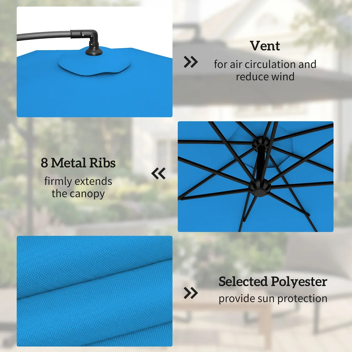 Outsunny 3(m) Banana Parasol Cantilever Umbrella Garden w/ Base Weights - Sand brown – image 36