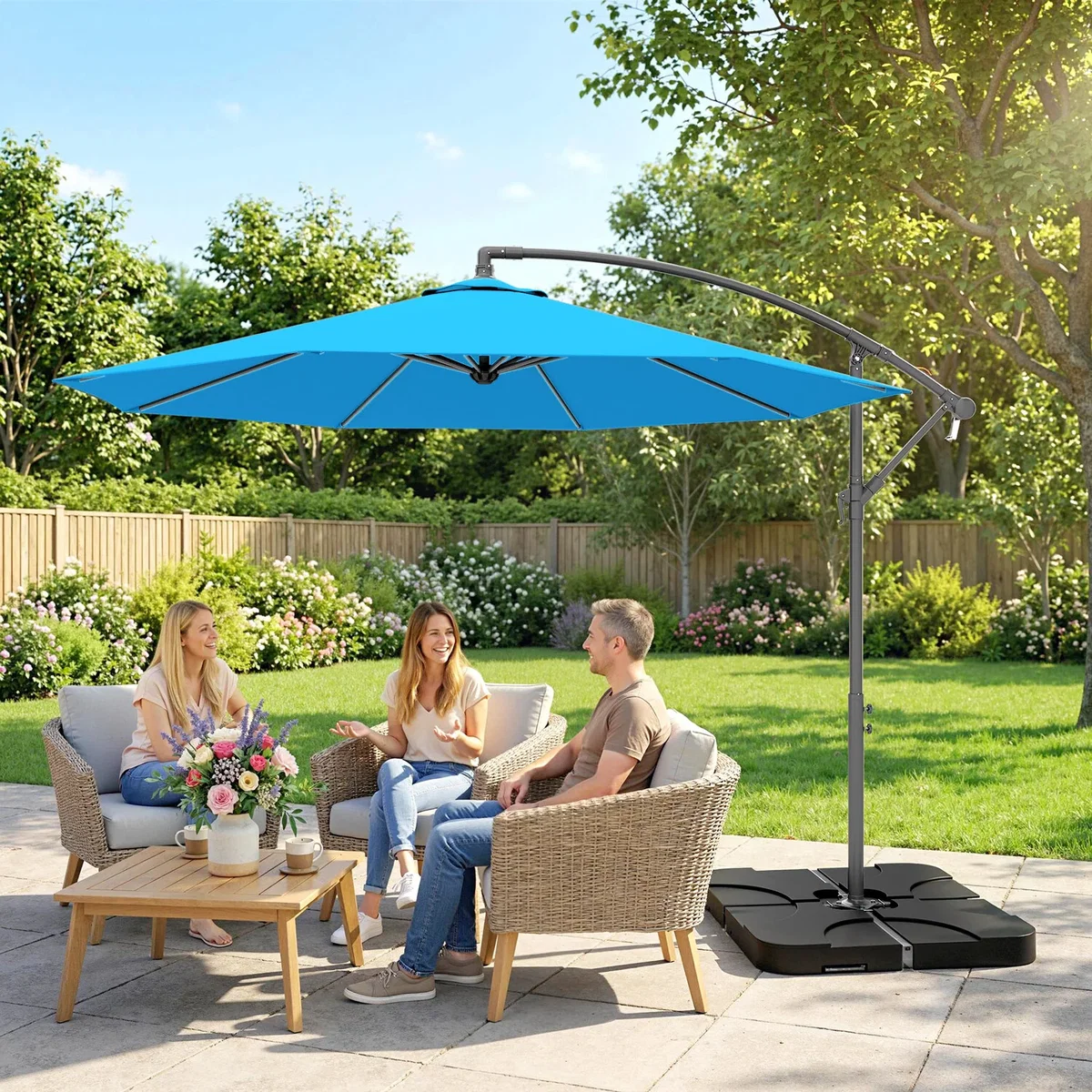 Outsunny 3(m) Banana Parasol Cantilever Umbrella Garden w/ Base Weights - Sand brown – image 37