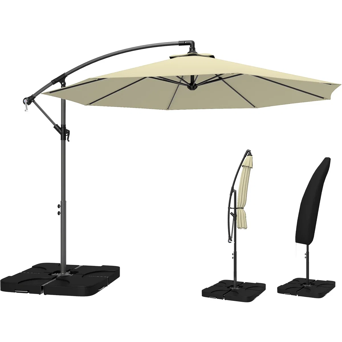 Outsunny 3(m) Banana Parasol Cantilever Umbrella Garden w/ Base Weights - Sand brown – image 38