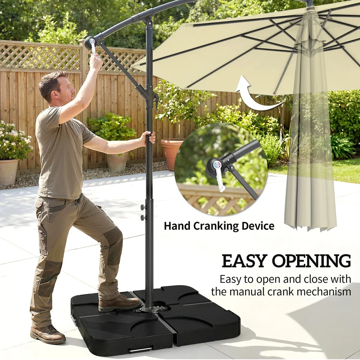 Outsunny 3(m) Banana Parasol Cantilever Umbrella Garden w/ Base Weights - Sand brown – image 39