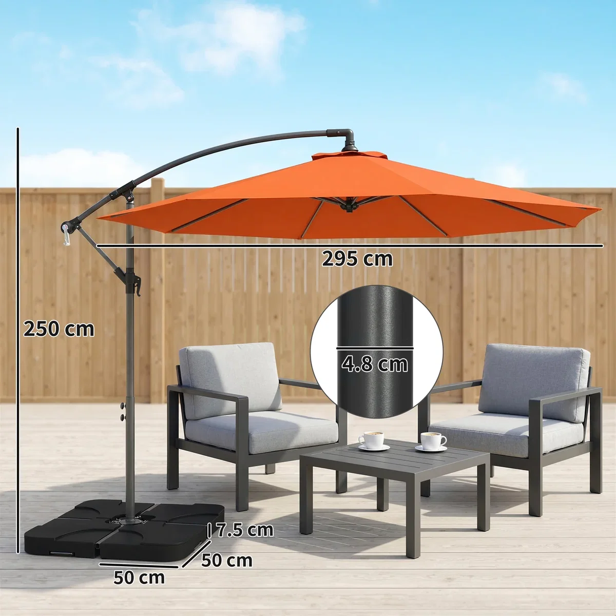 Outsunny 3(m) Banana Parasol Cantilever Umbrella Garden w/ Base Weights - Sand brown – image 5