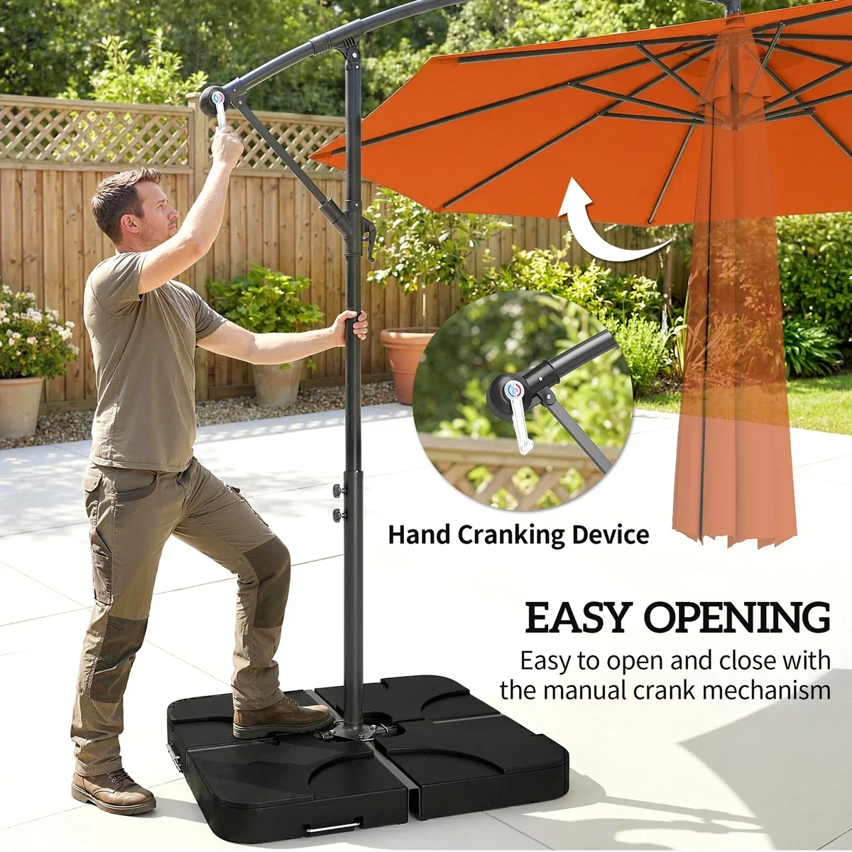 Outsunny 3(m) Banana Parasol Cantilever Umbrella Garden w/ Base Weights - Sand brown – image 6