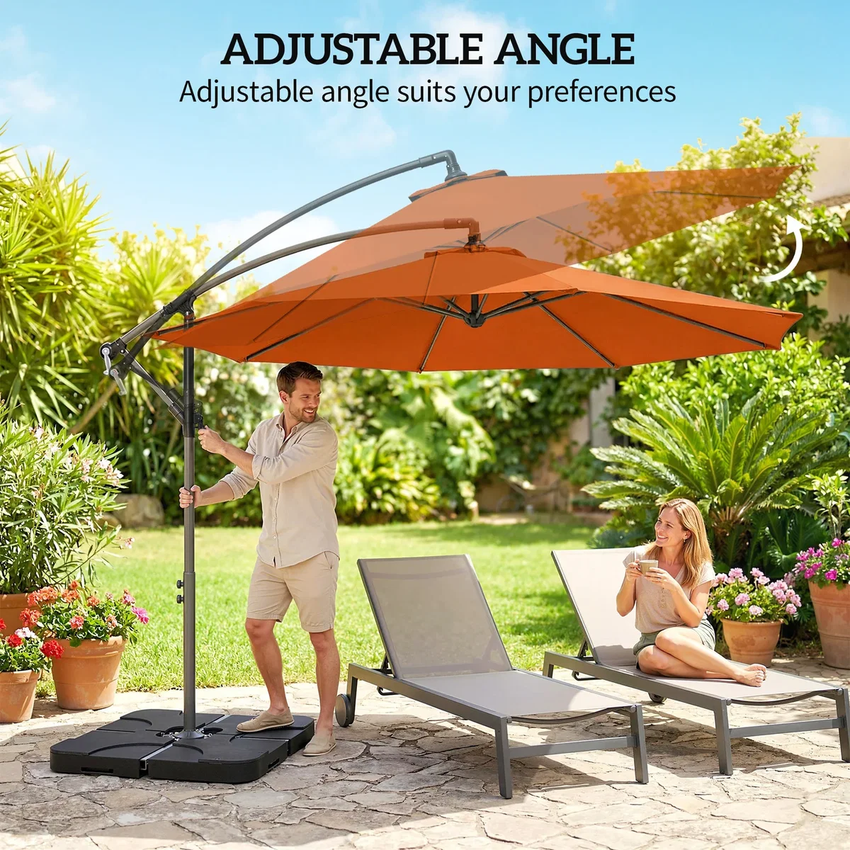 Outsunny 3(m) Banana Parasol Cantilever Umbrella Garden w/ Base Weights - Sand brown – image 7