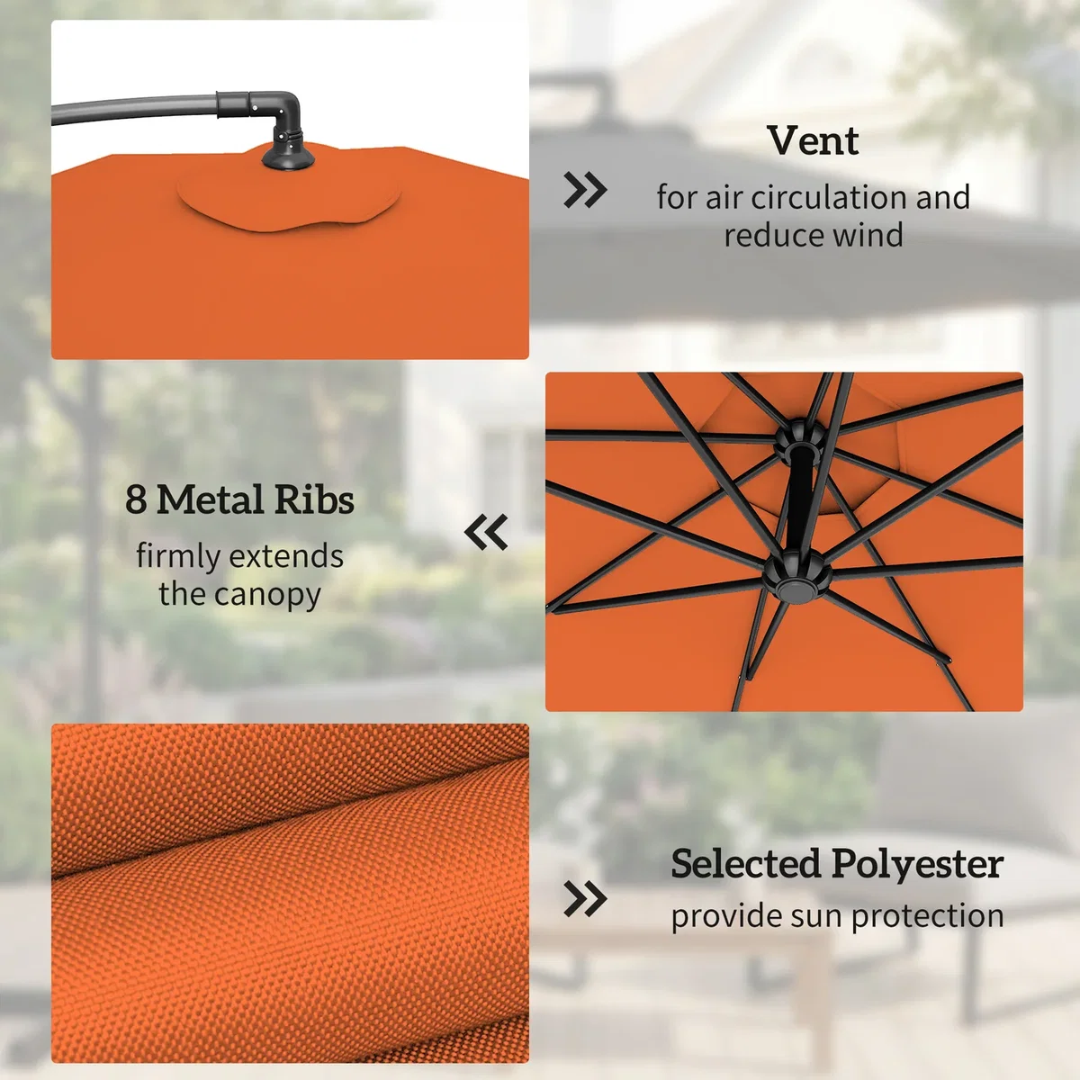 Outsunny 3(m) Banana Parasol Cantilever Umbrella Garden w/ Base Weights - Sand brown – image 8