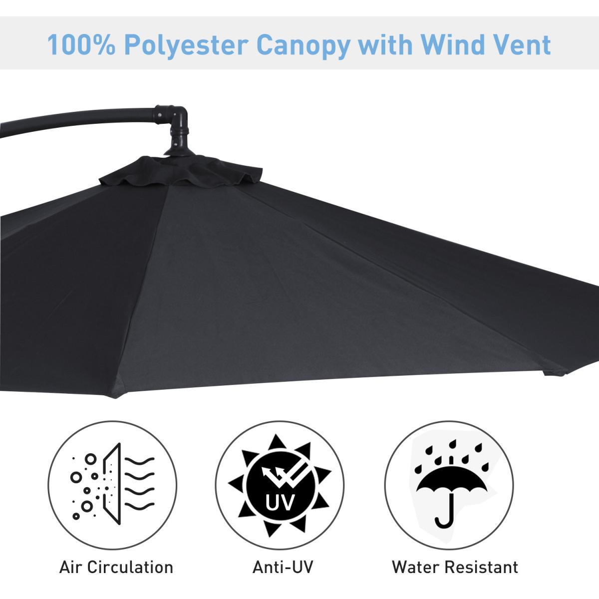 3m Garden Parasol Sun Shade Cantilever - Black – image 3