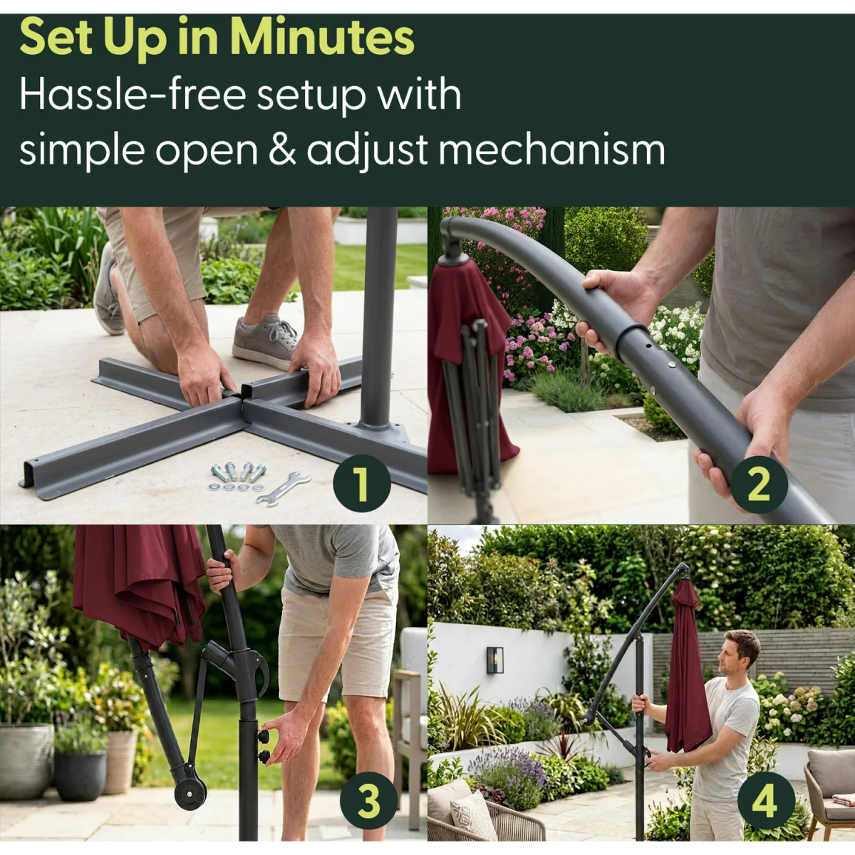 Keplin 3M Cantilever Garden Parasol with Cover – 6 Ribs, 180GSM – image 2