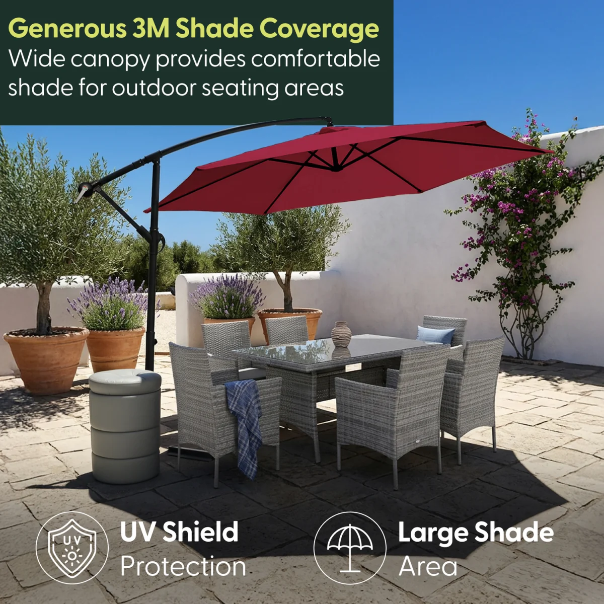 Keplin 3M Cantilever Garden Parasol with Cover – 6 Ribs, 180GSM – image 3
