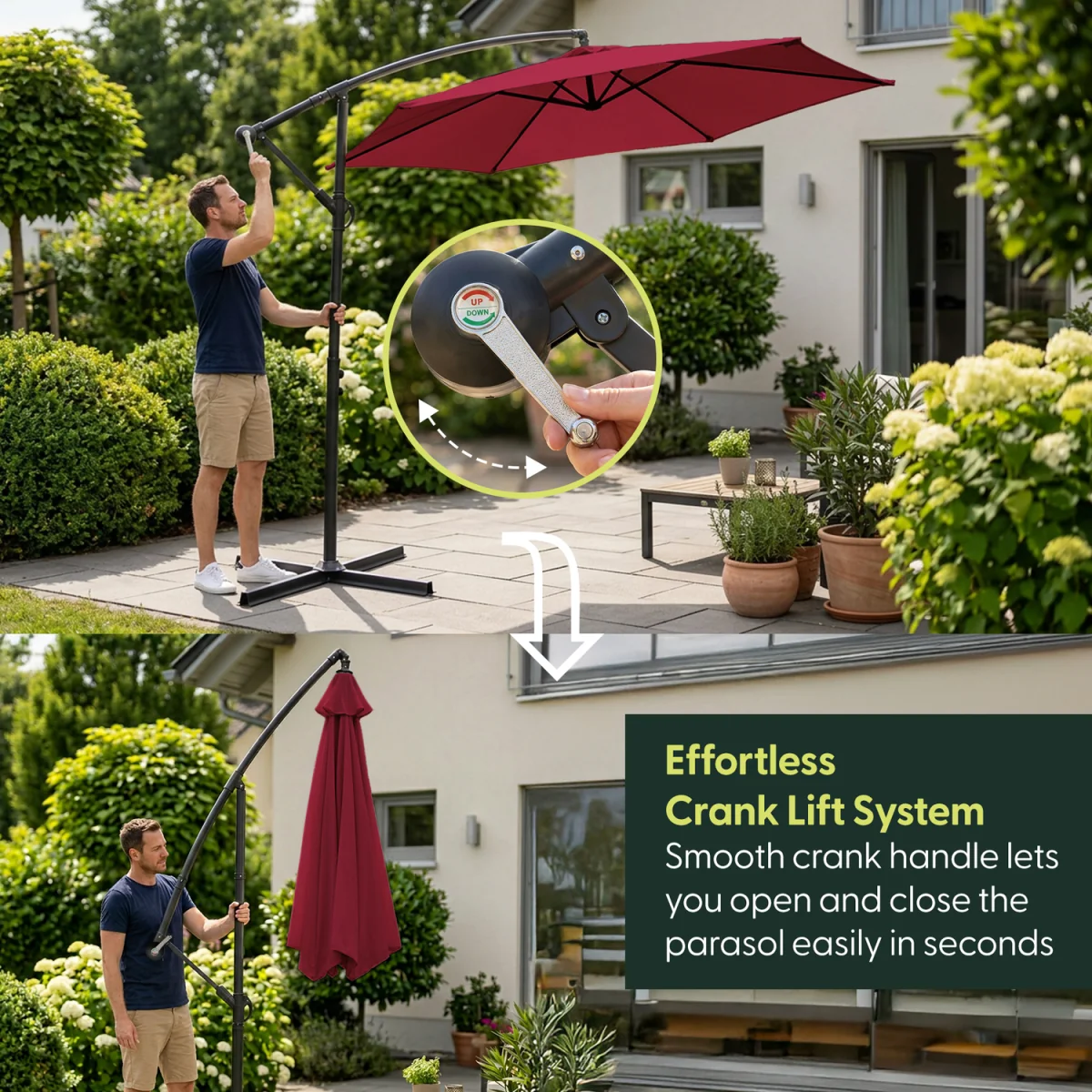 Keplin 3M Cantilever Garden Parasol with Cover – 6 Ribs, 180GSM – image 5
