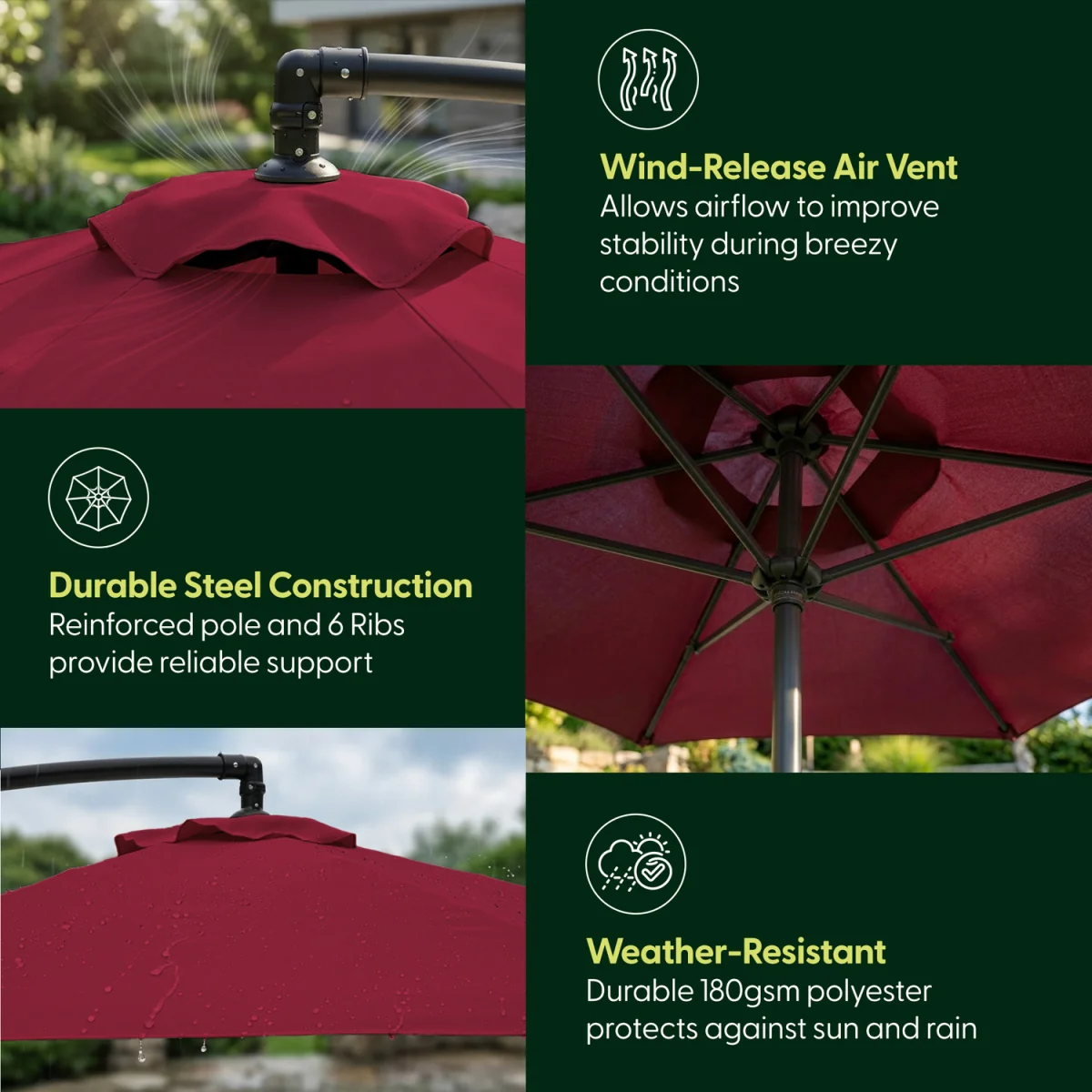 Keplin 3M Cantilever Garden Parasol with Cover – 6 Ribs, 180GSM – image 6