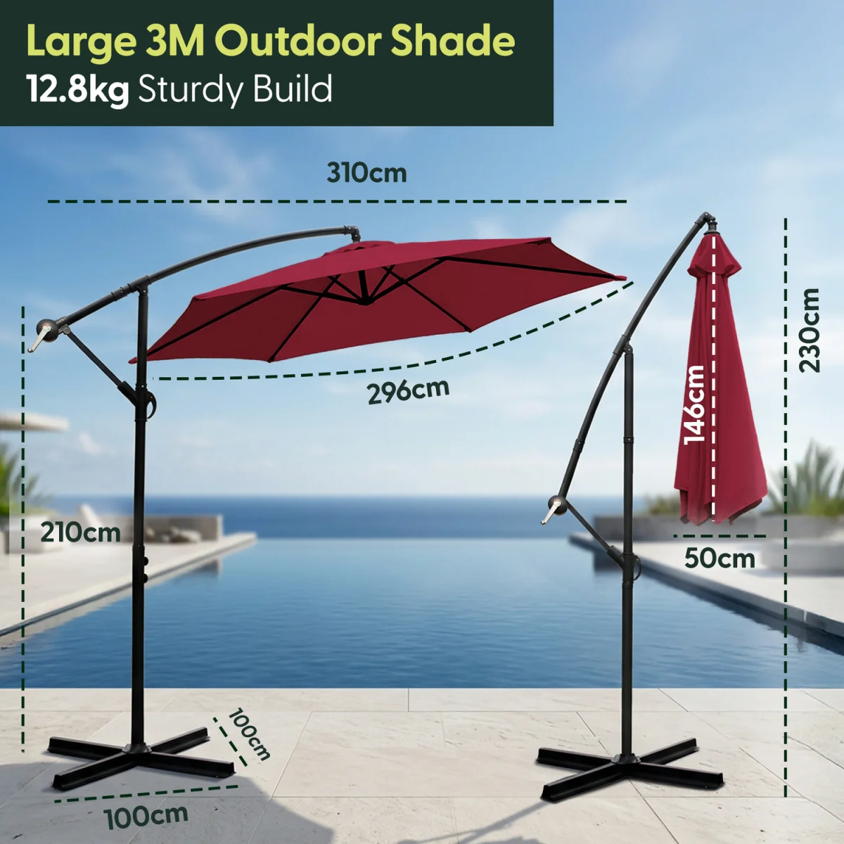 Keplin 3M Cantilever Garden Parasol with Cover – 6 Ribs, 180GSM – image 8