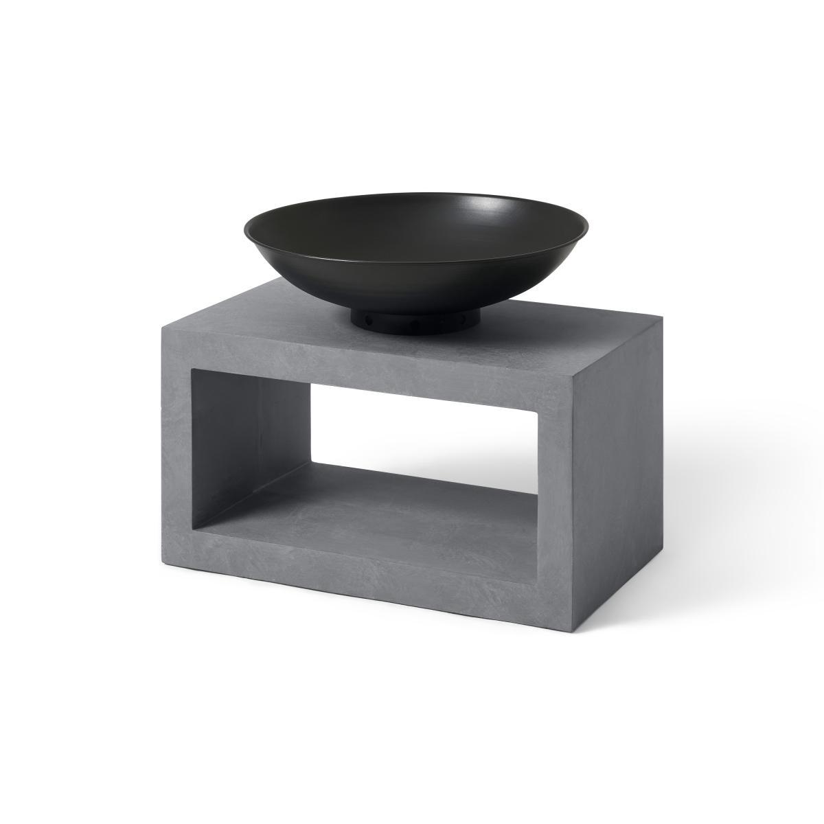 Outdoor Fire Pit with Rectangular Base, Black & Cement – image 2