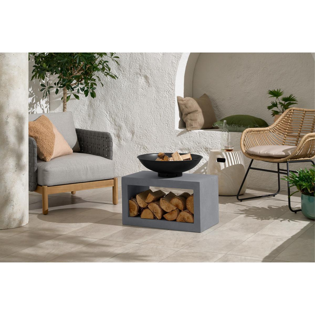 Outdoor Fire Pit with Rectangular Base, Black & Cement – image 3