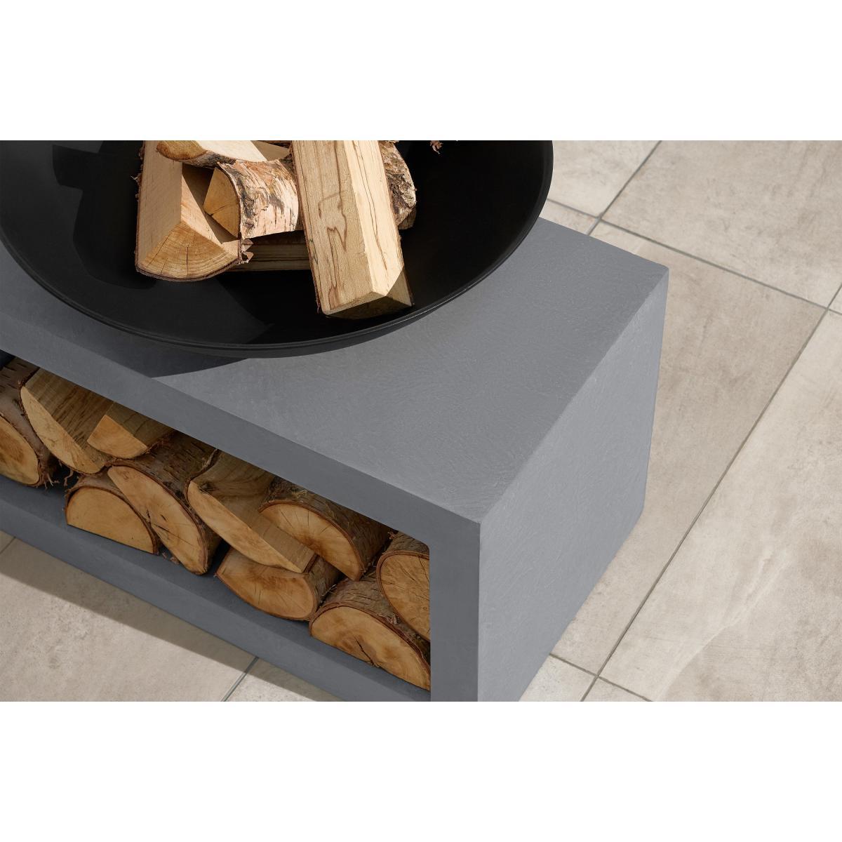 Outdoor Fire Pit with Rectangular Base, Black & Cement – image 4