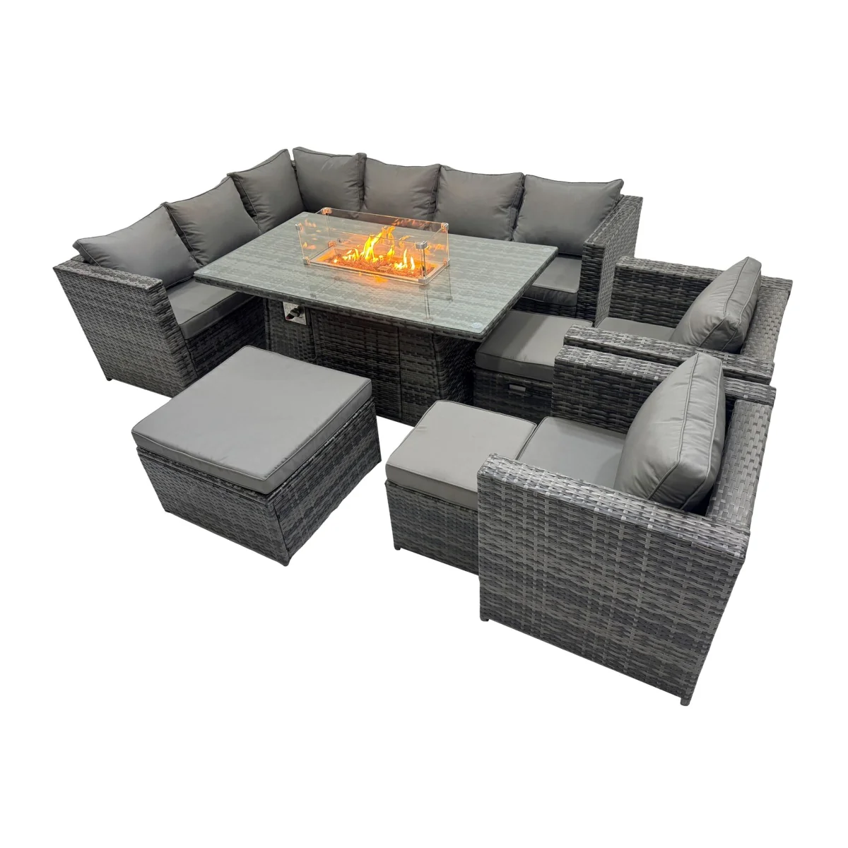 Fimous Rattan Garden 11-Seater Firepit Dining Set with Corner Sofas - Dark Grey Mixed - Dark Grey Mixed – image 1