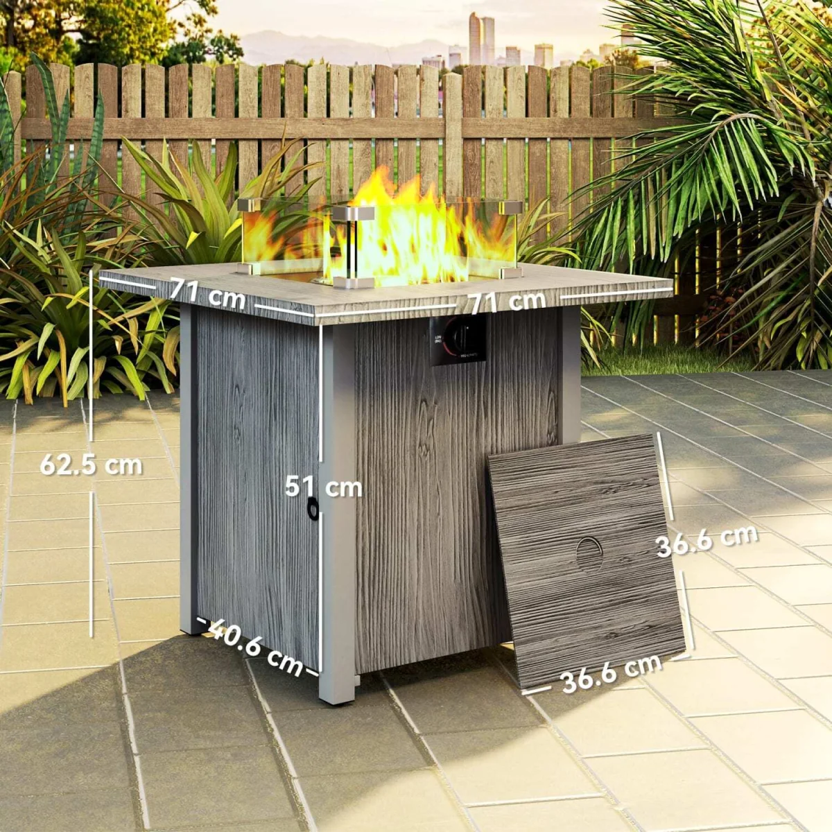 Lenefa Steel Grey Wood Effect Outdoor Gas Fire Pit Table – image 2