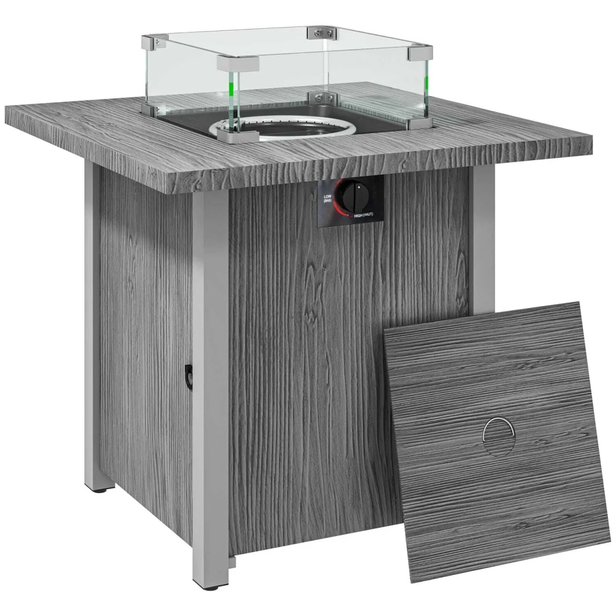 Lenefa Steel Grey Wood Effect Outdoor Gas Fire Pit Table – image 3