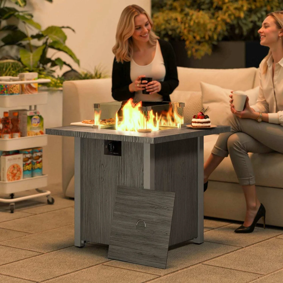 Lenefa Steel Grey Wood Effect Outdoor Gas Fire Pit Table – image 4