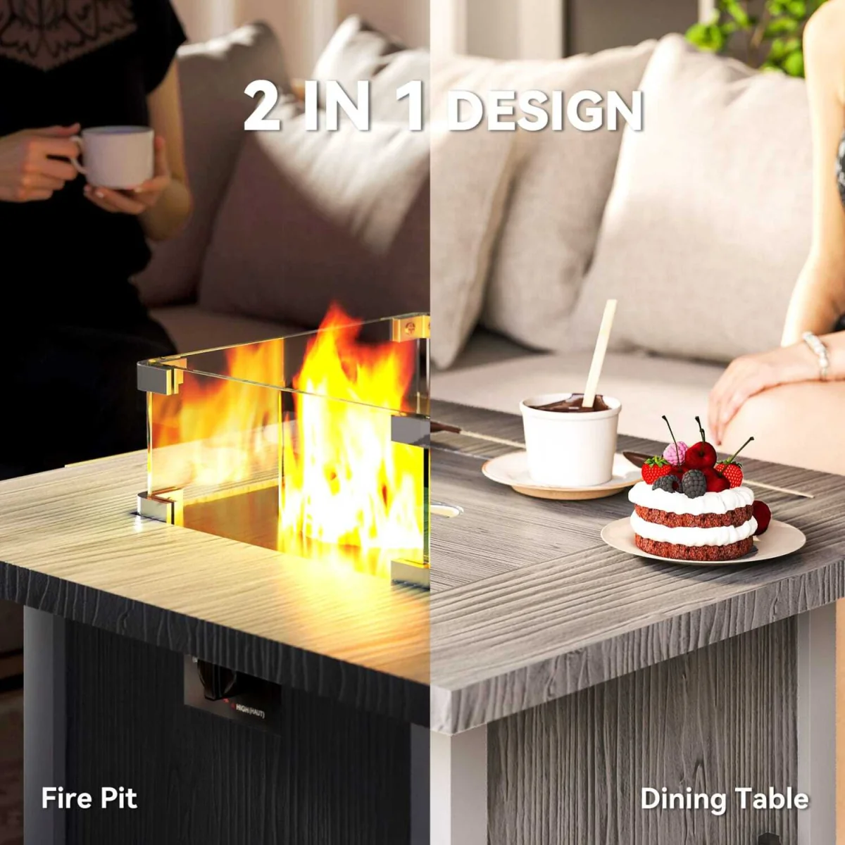 Lenefa Steel Grey Wood Effect Outdoor Gas Fire Pit Table – image 5