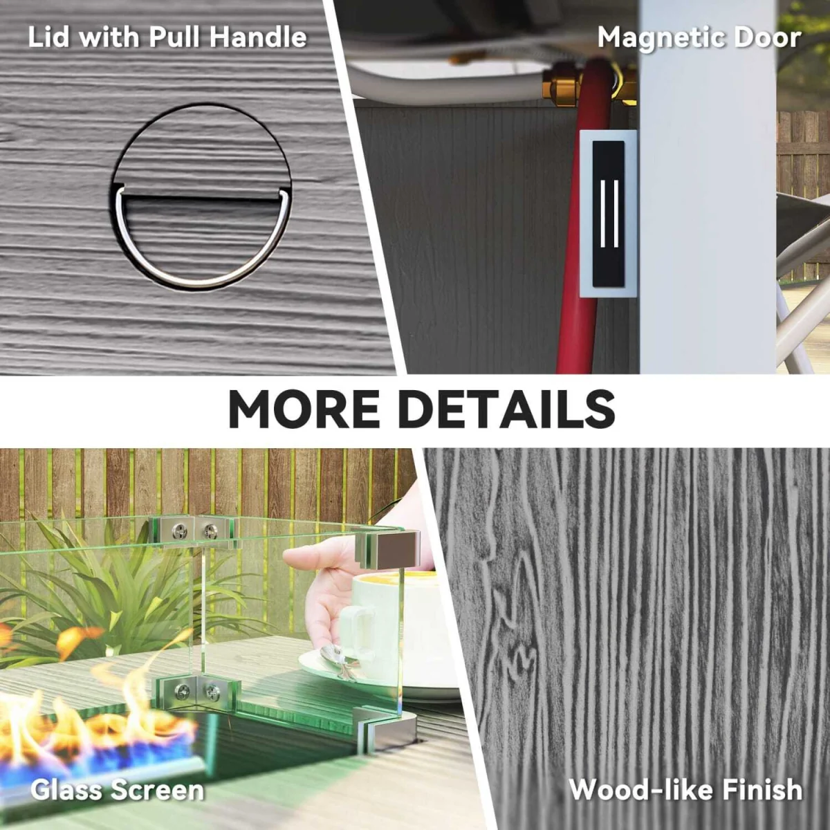 Lenefa Steel Grey Wood Effect Outdoor Gas Fire Pit Table – image 9