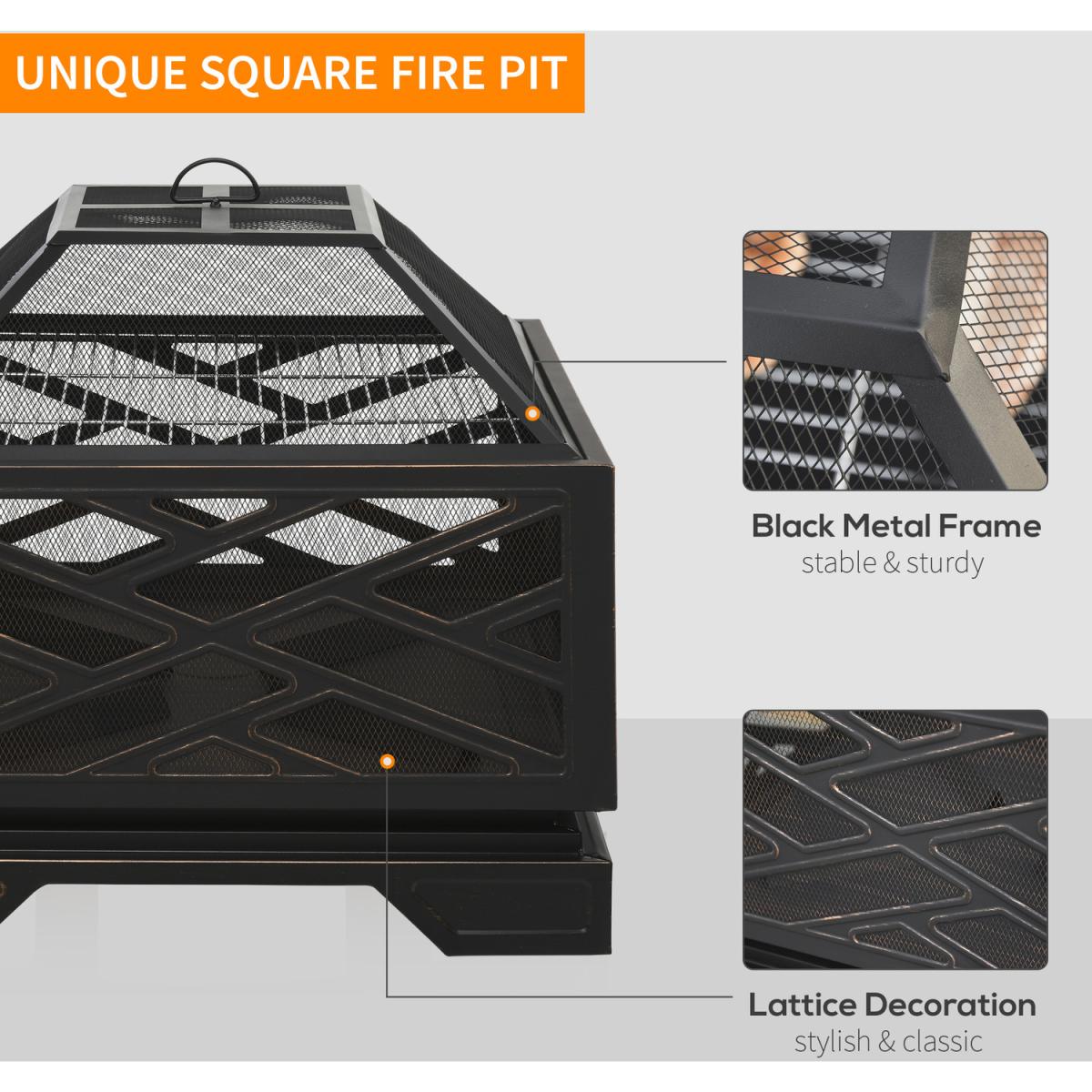 Square Fire Pit Patio Metal Brazier - Black – image 3
