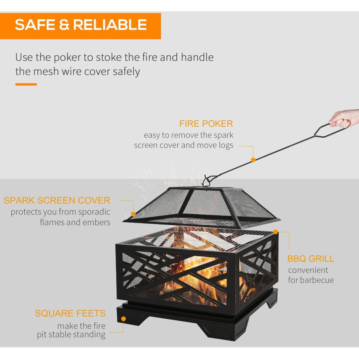 Square Fire Pit Patio Metal Brazier - Black – image 4