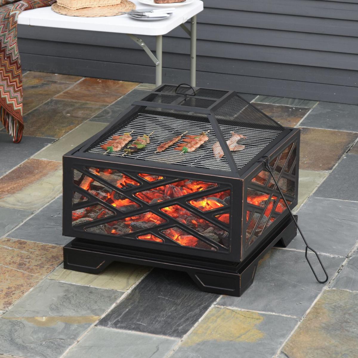 Square Fire Pit Patio Metal Brazier - Black – image 1