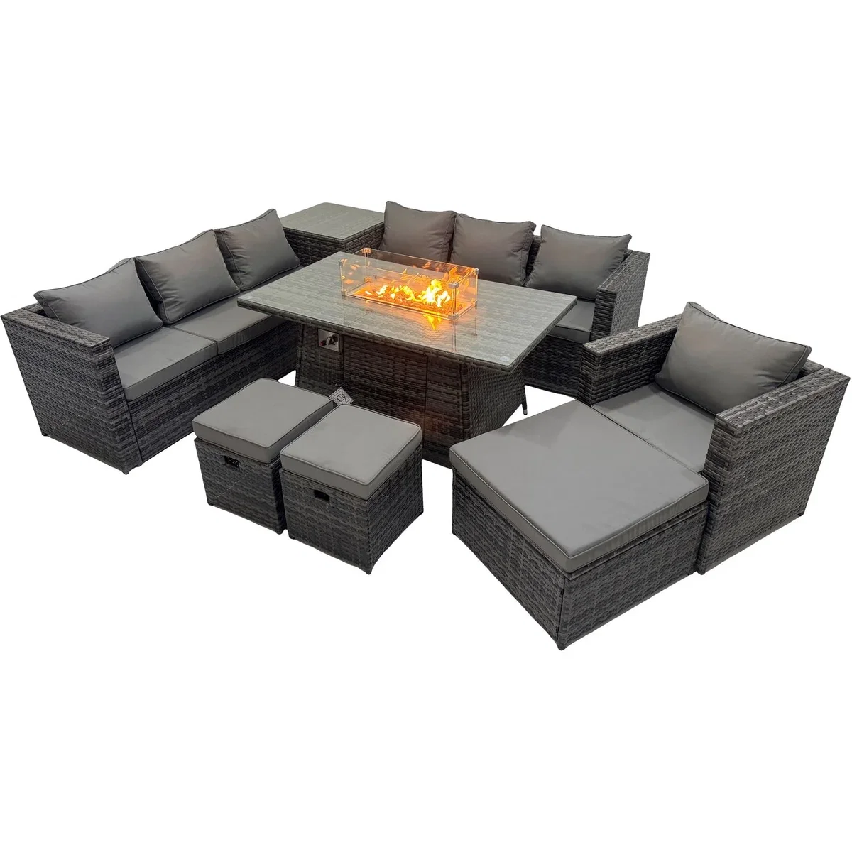 Fimous 10-Seater Rattan Garden Set with Gas Firepit Dark Grey - Dark Grey – image 3