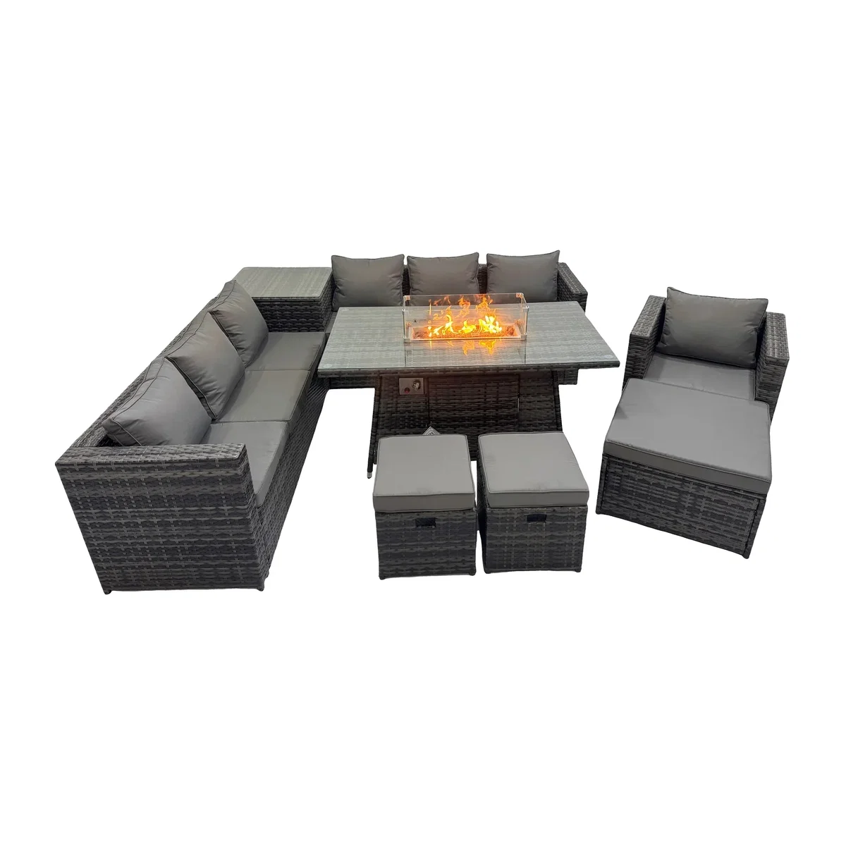 Fimous 10-Seater Rattan Garden Set with Gas Firepit Dark Grey - Dark Grey – image 1