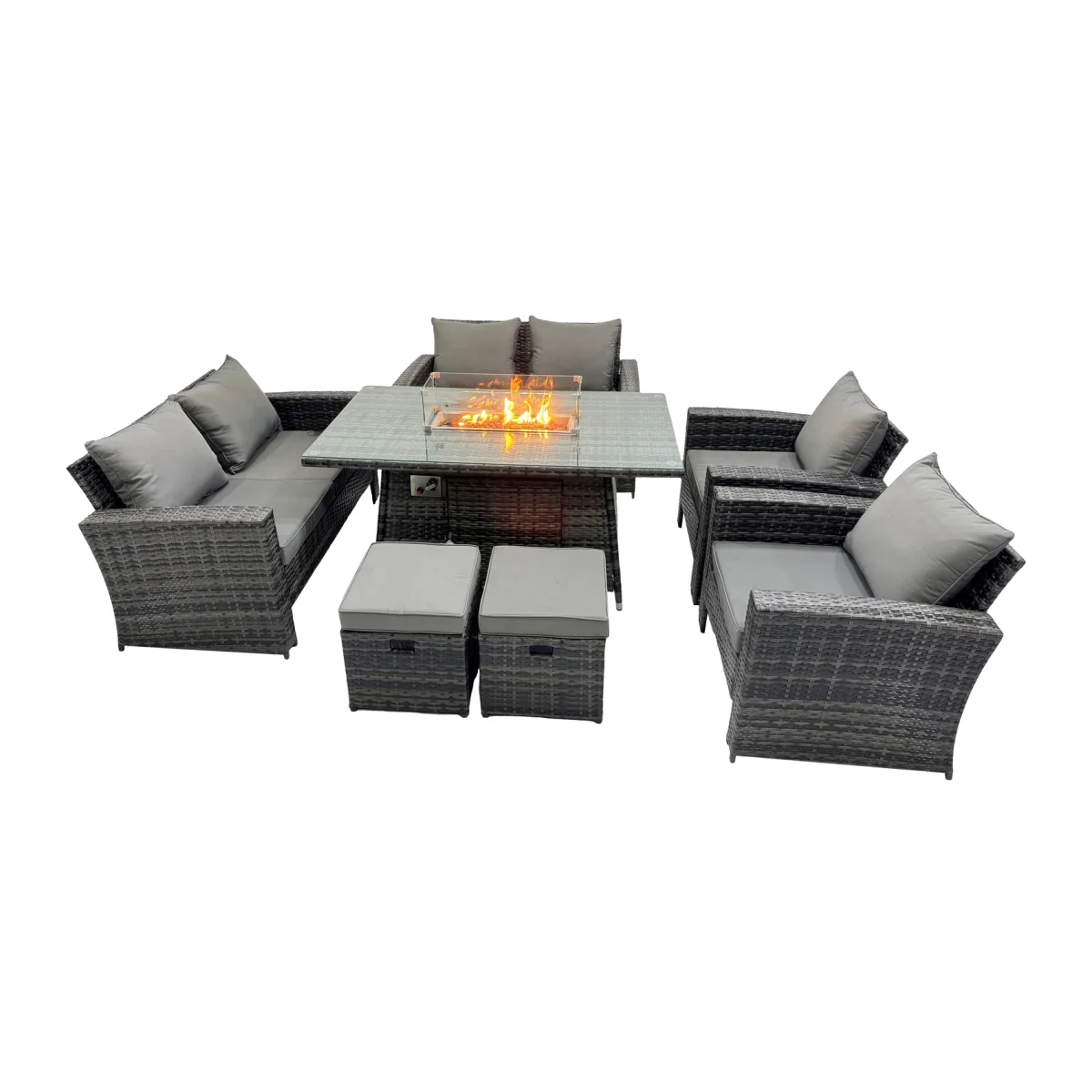 Rattan Outdoor Furniture Gas Fire Pit Dining Table Gas Heater - Dark Grey Mixed
