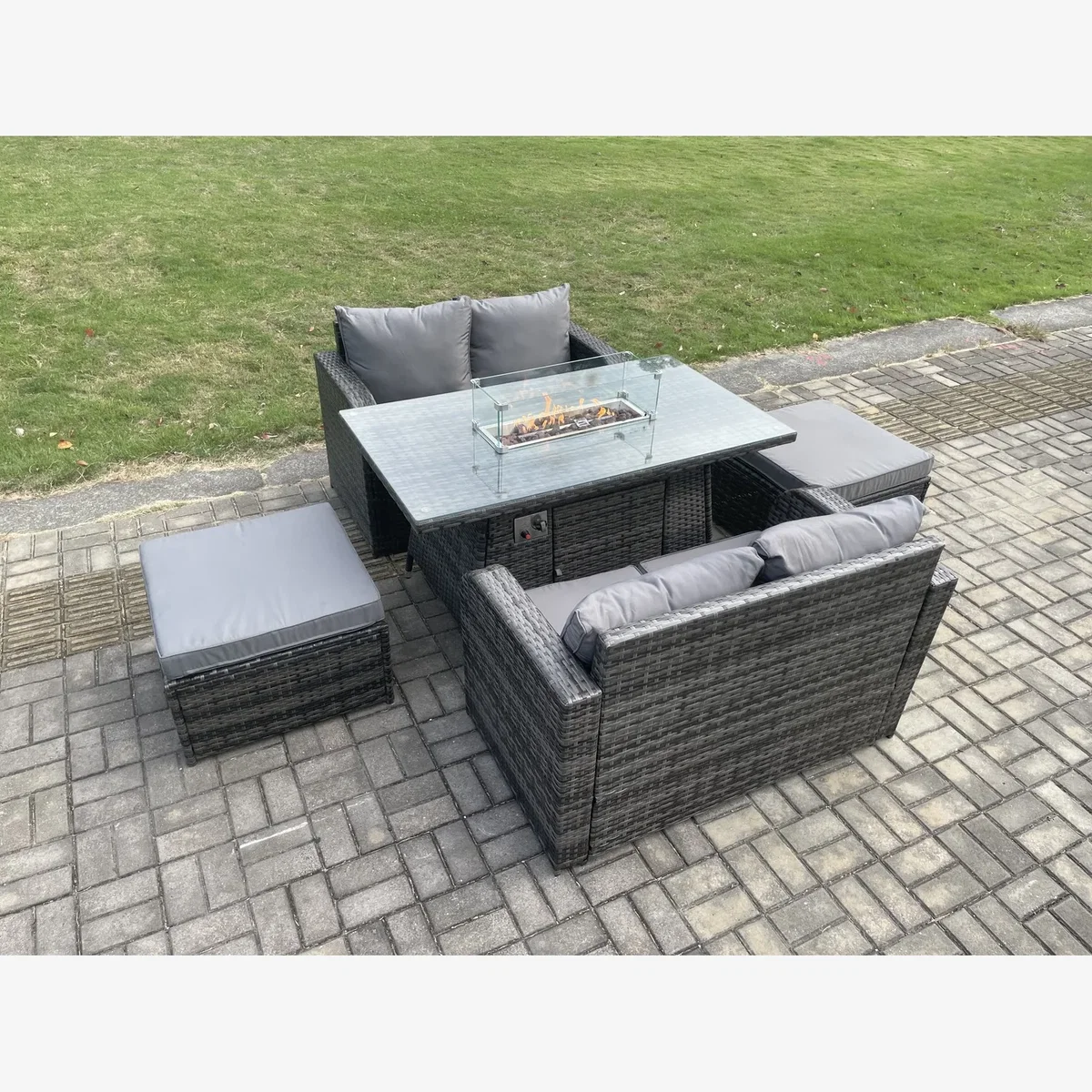 Fimous Rattan Garden 5-Piece Set with Gas Fire Pit Table Dark Grey Mixed - Dark Grey – image 1
