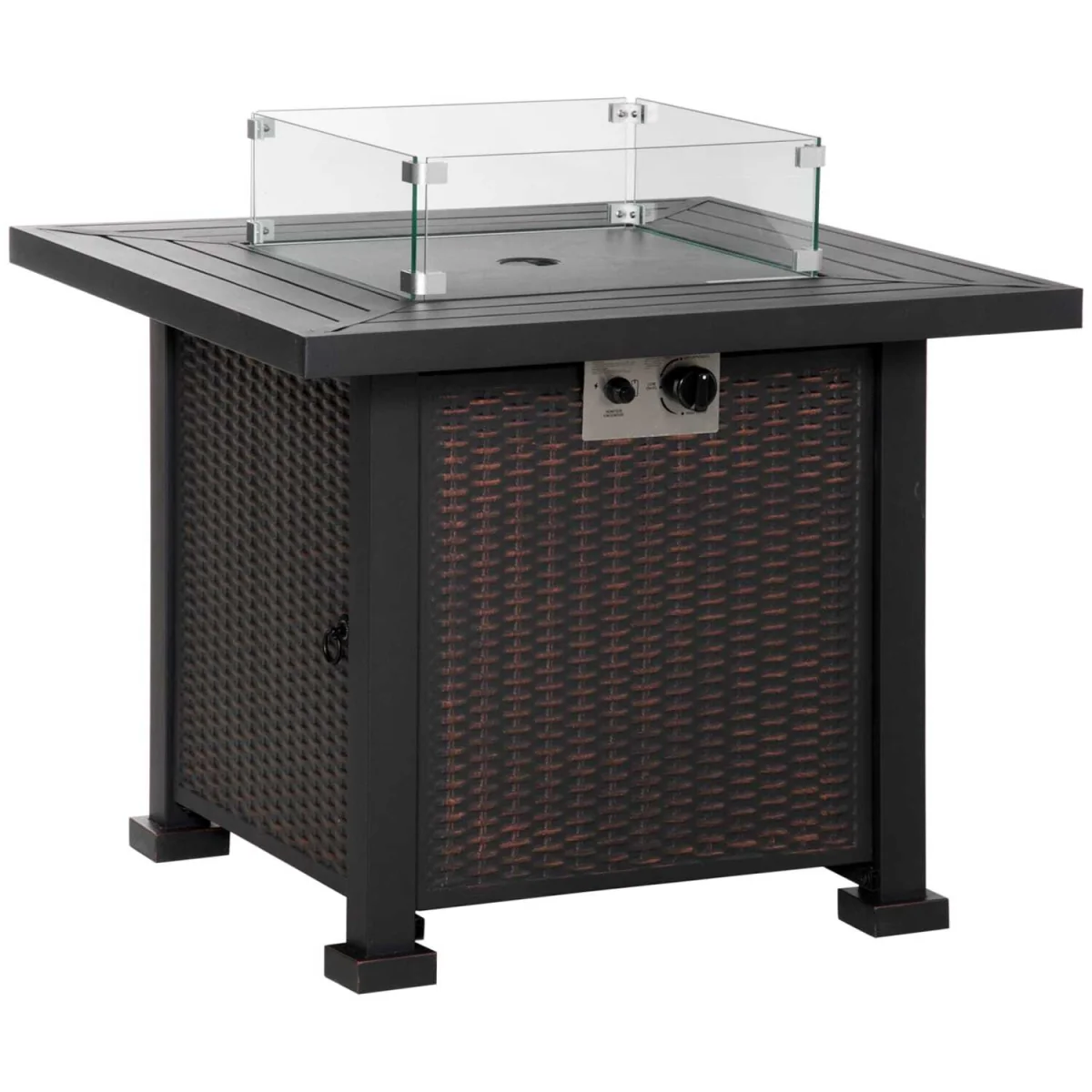 Tafiyo Rattan Effect Black and Brown Square Propane Gas Fire Pit Table – image 3