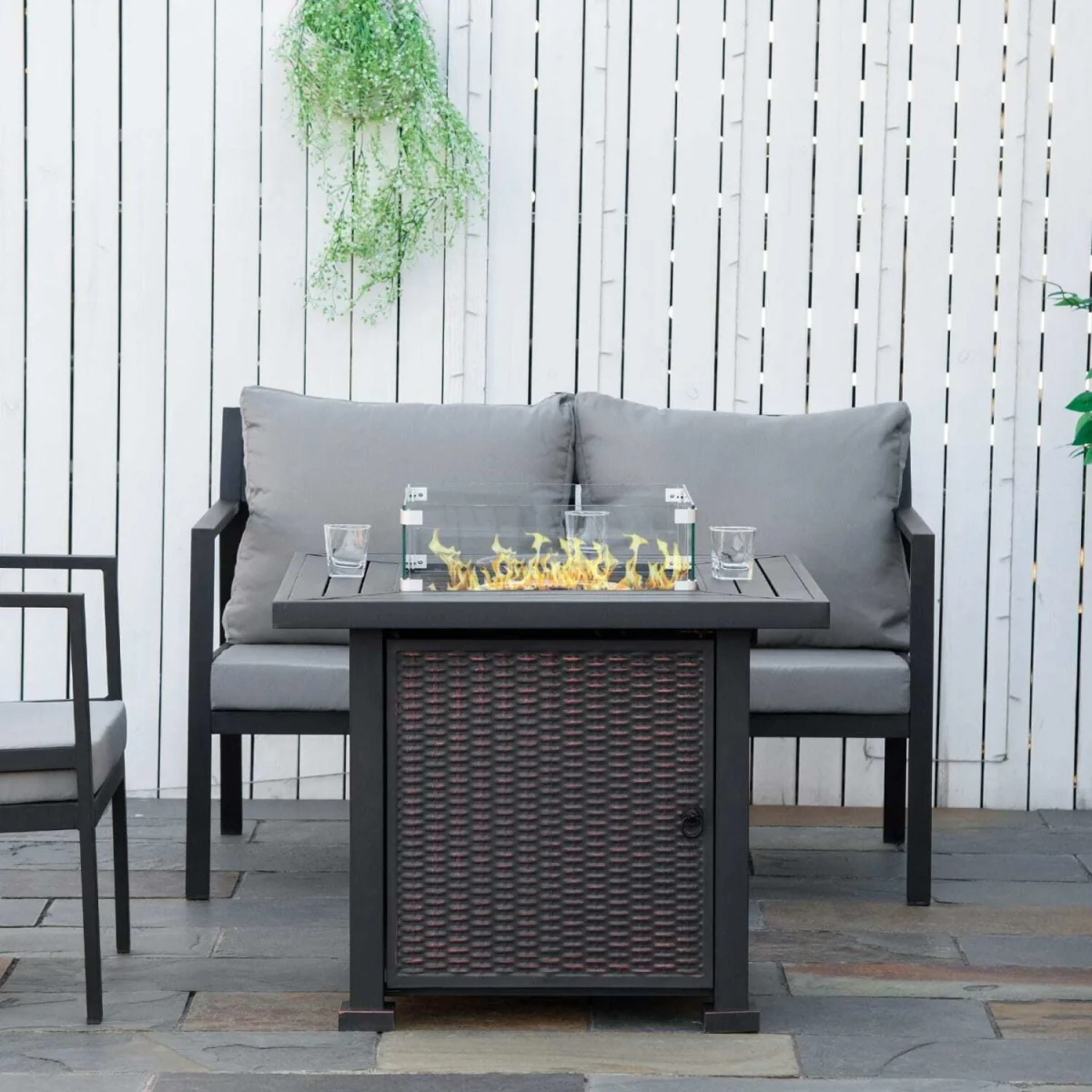 Tafiyo Rattan Effect Black and Brown Square Propane Gas Fire Pit Table – image 4