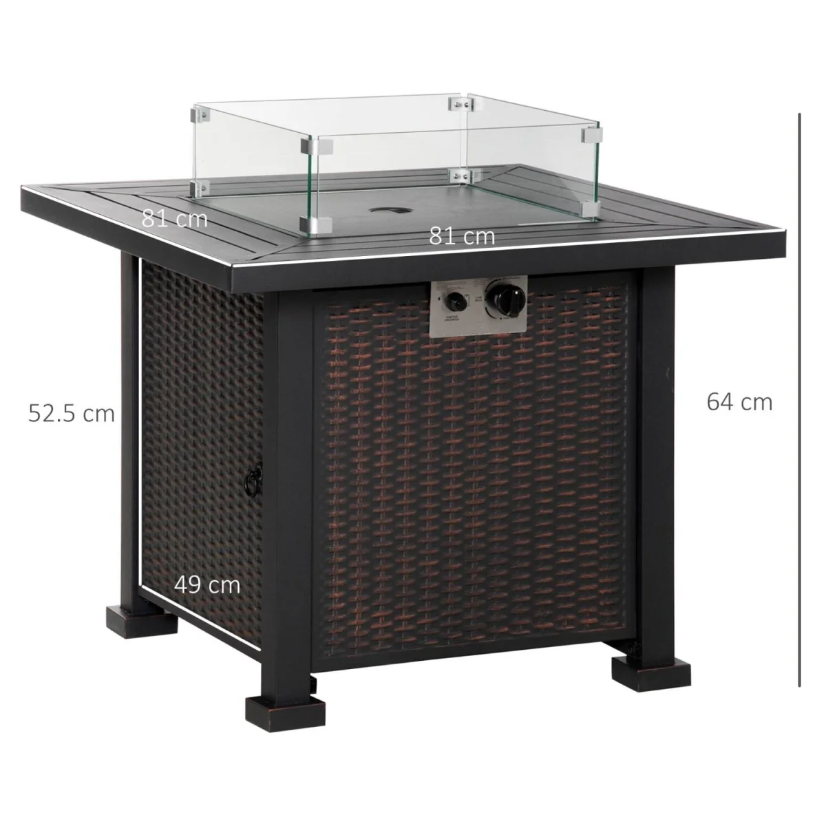 Tafiyo Rattan Effect Black and Brown Square Propane Gas Fire Pit Table – image 5