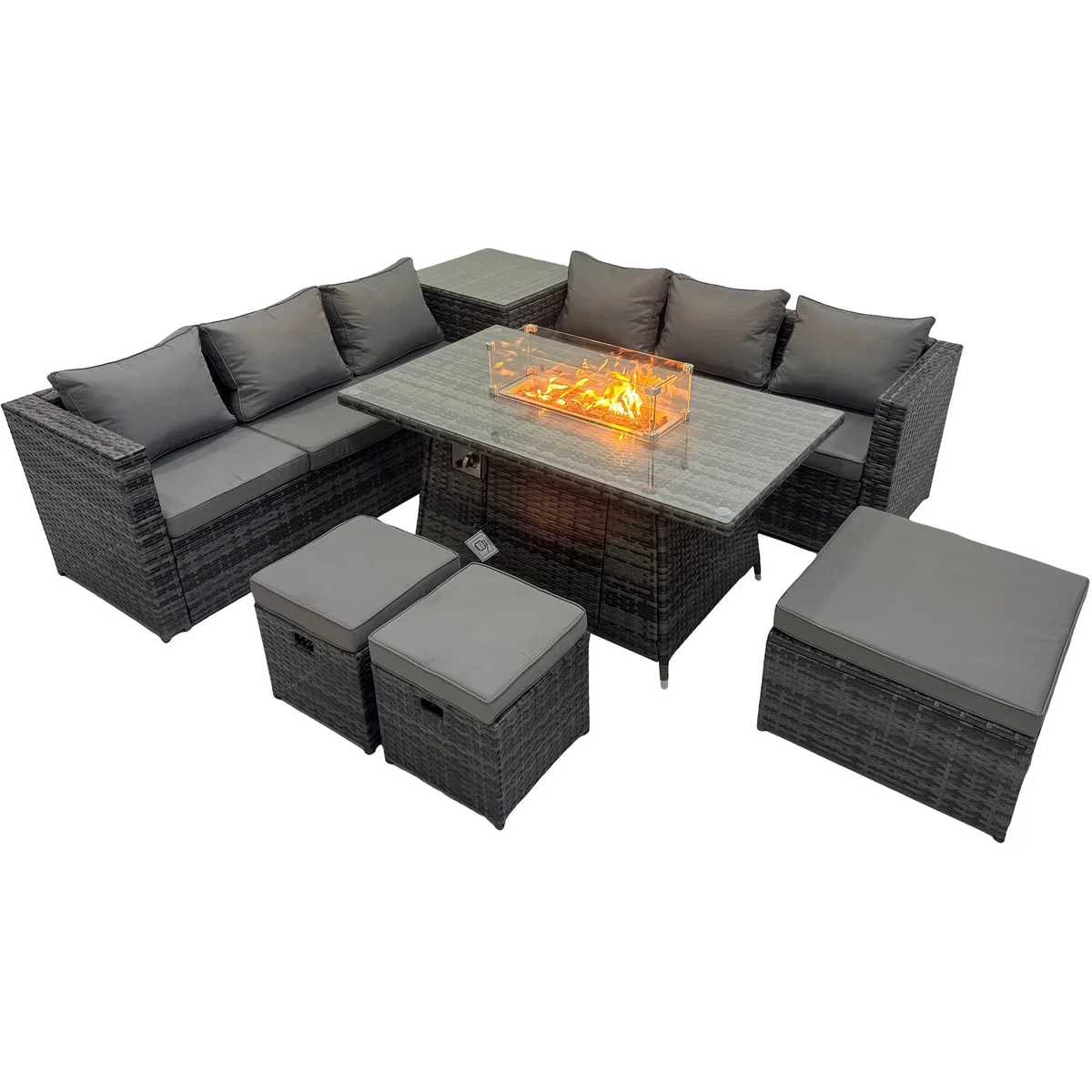 Fimous 9 Seater Garden Outdoor Rattan Furniture Set with Gas Firepit Table Dark Grey - Dark Grey – image 3