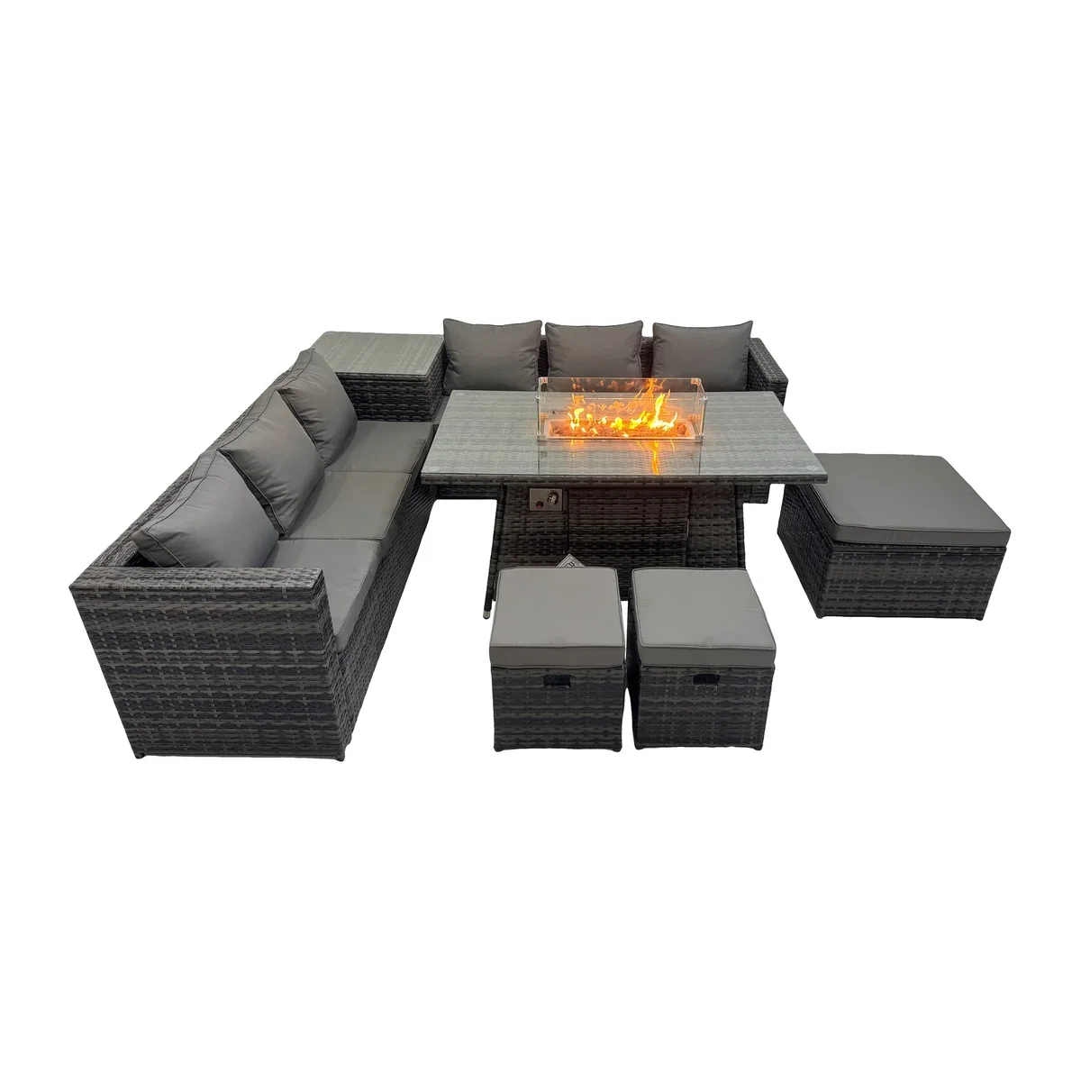 Fimous 9 Seater Garden Outdoor Rattan Furniture Set with Gas Firepit Table Dark Grey - Dark Grey – image 1