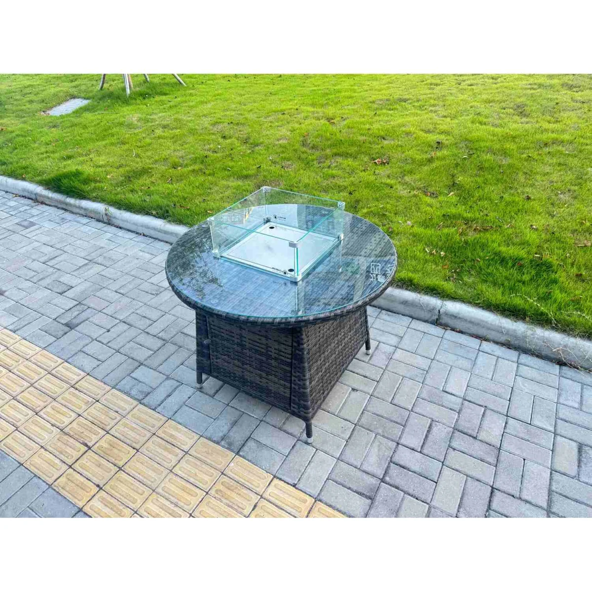 Fimous 5-Piece Dark Grey PE Rattan Garden Set with Round Gas Firepit Table and 4 Chairs - Dark Grey Mixed – image 4