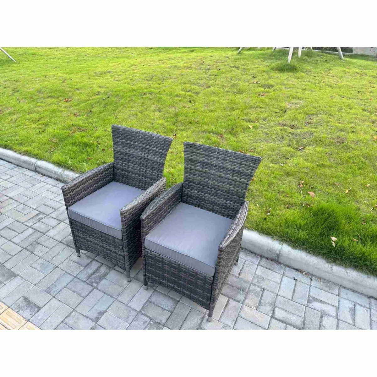 Fimous 5-Piece Dark Grey PE Rattan Garden Set with Round Gas Firepit Table and 4 Chairs - Dark Grey Mixed – image 5