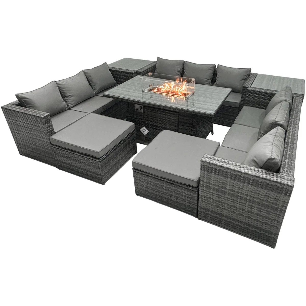 Fimous 11-Seater Rattan Firepit Dining Set with Glass Top Table, Dark Grey. - Dark grey mixed rattan with dark grey fabric – image 4