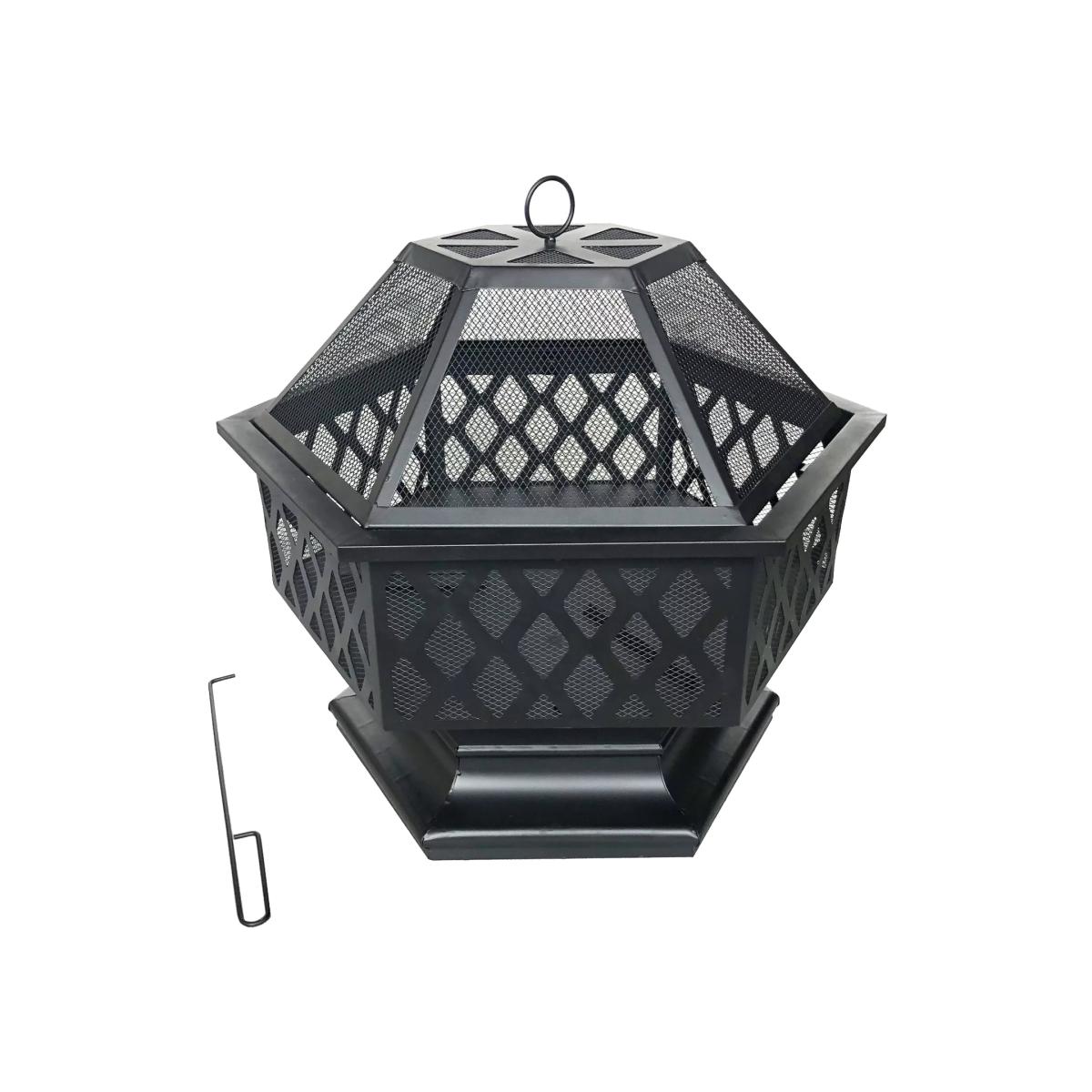 Fire Pit Hexagonal Steel Outdoor Heater - Black