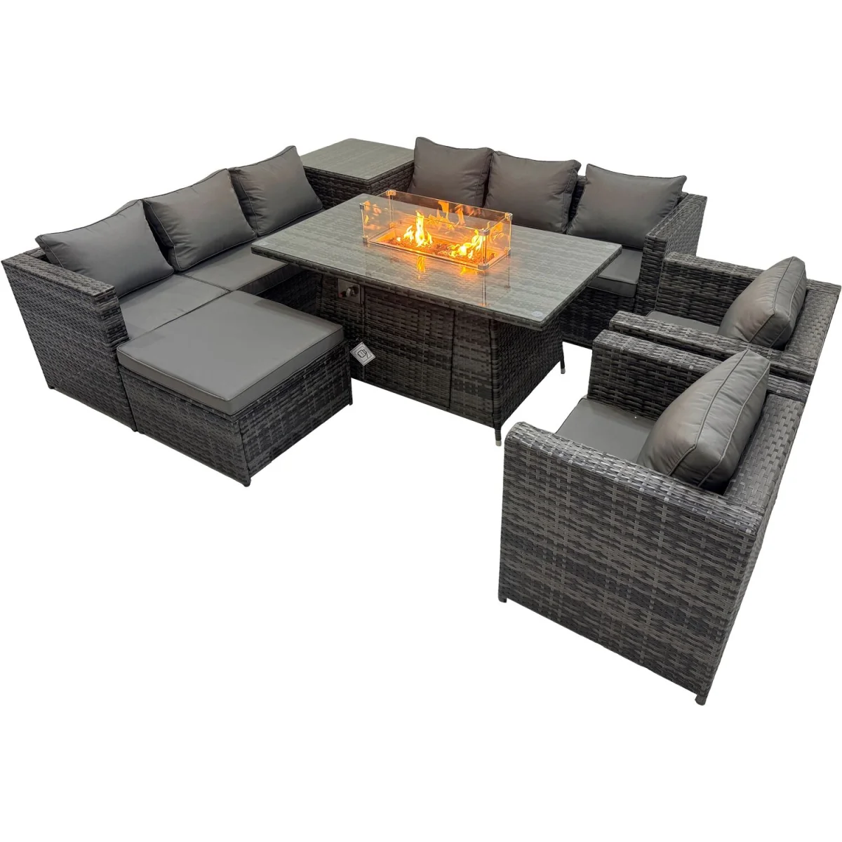 Fimous 9-Seater Outdoor Rattan Garden Set with Gas Firepit Table Dark Grey - Dark Grey – image 3