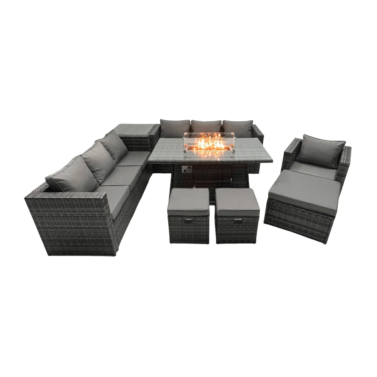Fimous Rattan Firepit Dining Set 10-Seater Lounge - Dark grey mixed rattan with dark grey fabric – image 1